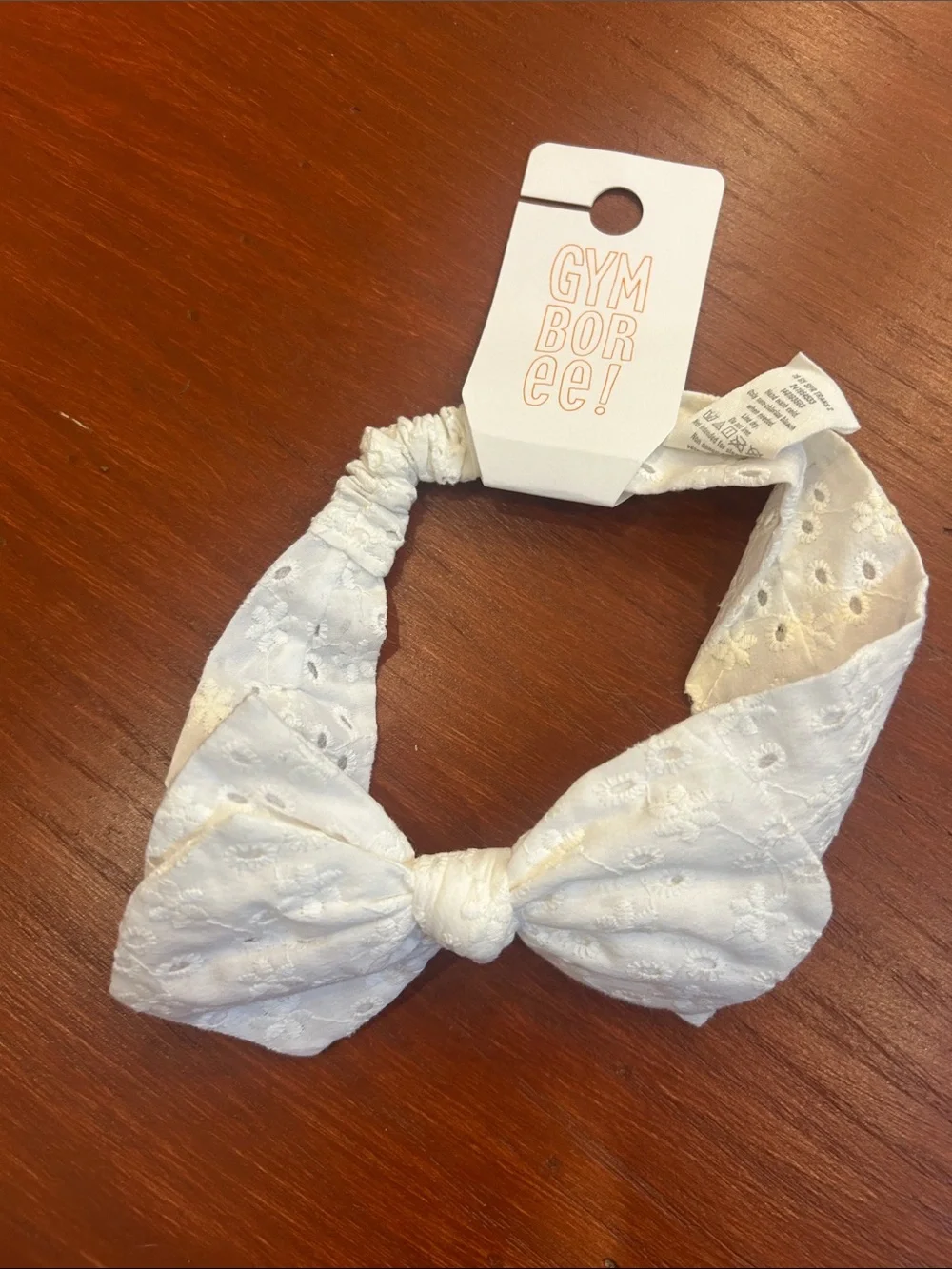 Gymboree White Eyelet Bow Headband with Elastic Knot